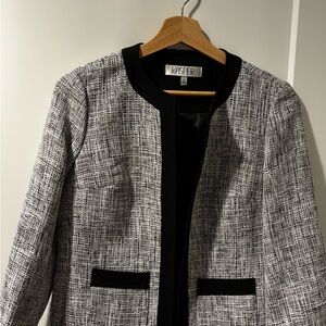 Kasper Black & White Tweed Open-Front Jacket